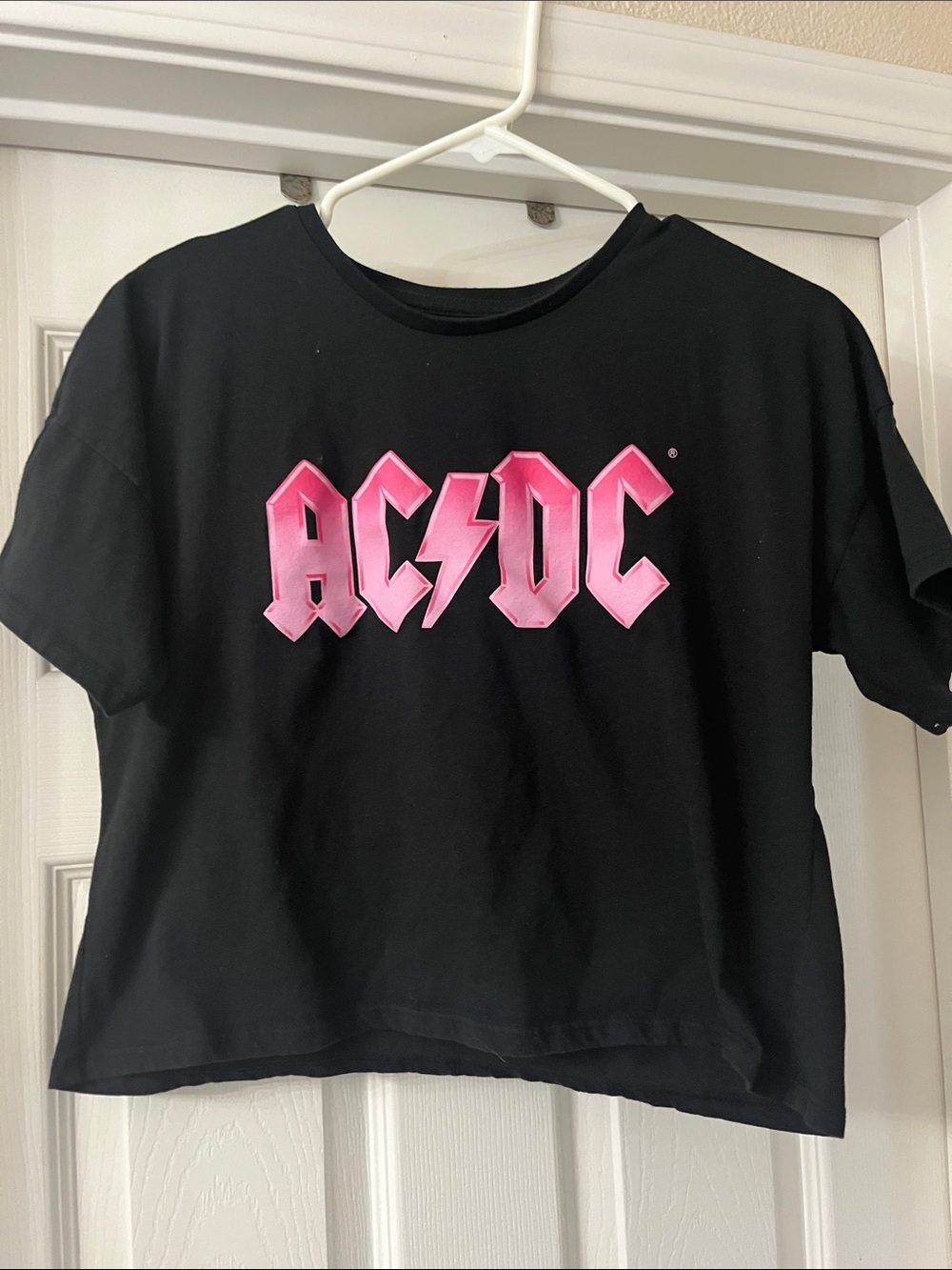 wonder nation Black Short Sleeve Tee with Pink AC/DC Logo